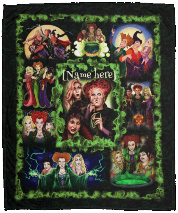 Personalized Halloween Three Witches Hocus Fleece Blanket - Sherpa Blanket - Woven Blanket, White, Cozy Plush Fleece Blanket - 50x60