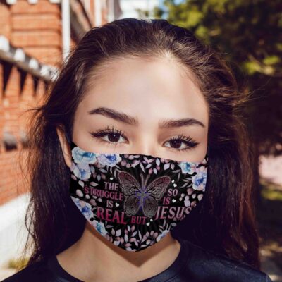 Alternative view of The Struggle Is Real But So Is Jesus Washable Reusable Custom – Printed Cloth Face Mask Cover