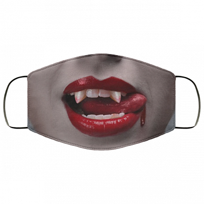 Vampire Mouth Halloween Washable Reusable Custom - Printed Cloth Face Mask Cover, White, Cloth Face Cover