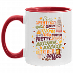 Cozy Sweaters S'mores By The Campfire Pretty Leaves Coffee Autumn Fall Ceramic Accent Mug-Halloween Gifts Mug, White/Red, 11 oz. Accent Mug