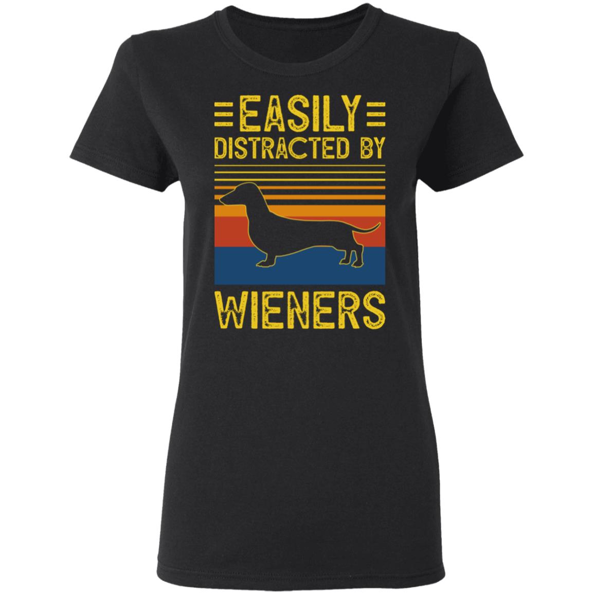 Easily Distracted by Wieners Vintage Retro Ladies T-Shirt - Premium Ladies Triblend Dolman Sleeve Shirt, Black, Ladies T-Shirt