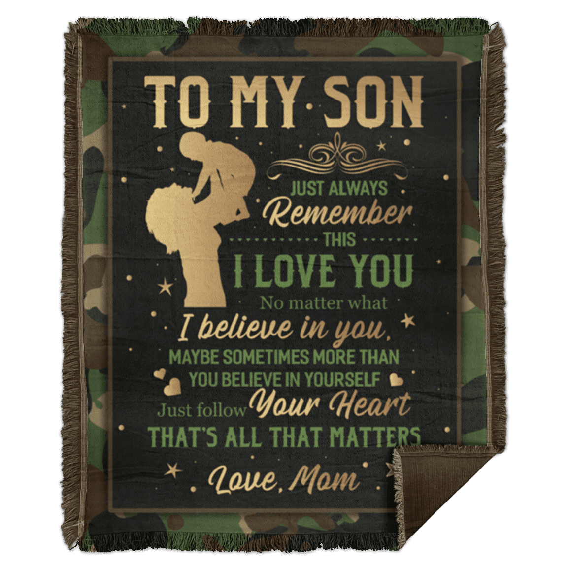 From Mom to My Son Just Always Remember This I Love You Camouflage Fleece - Premium Sherpa Blanket, White, Woven Blanket - 50x60