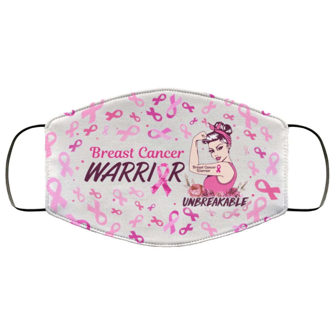 Breast Cancer Warrior Unbreakable Washable Reusable Custom Face Mask Cover, White, Cloth Face Cover