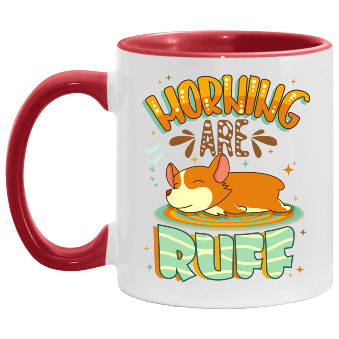 Morning Are Ruff Sleepy Corgi Accent Mug, White/Red, 11 oz. Accent Mug