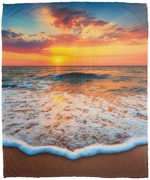 Sunset Summer Beach Lover Fleece Blanket - Mink Sherpa Blanket - Woven Blanket, White, Cozy Plush Fleece Blanket - 50x60