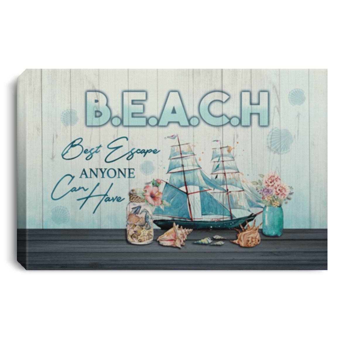 Beach Best Escape Anyone Can Have Framed Canvas Print - Unframed Poster, White, 0.75'' Framed Canvas