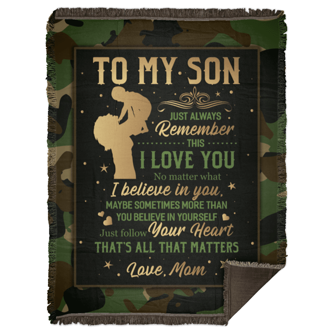 From Mom to My Son Just Always Remember This I Love You Camouflage Fleece - Premium Sherpa Blanket, White, Woven Blanket - 60x80
