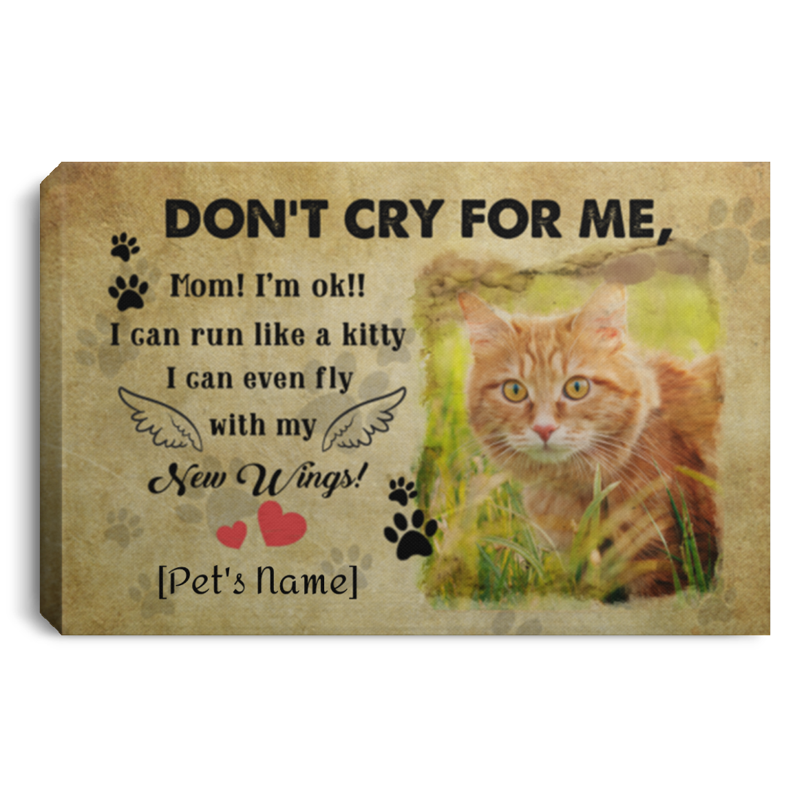 Personalized Don't Cry For Me Mom I'm Ok I Can Run Like A Kitty Tabby Cat Framed Canvas Prints - Unframed Poster, White, 0.75'' Framed Canvas