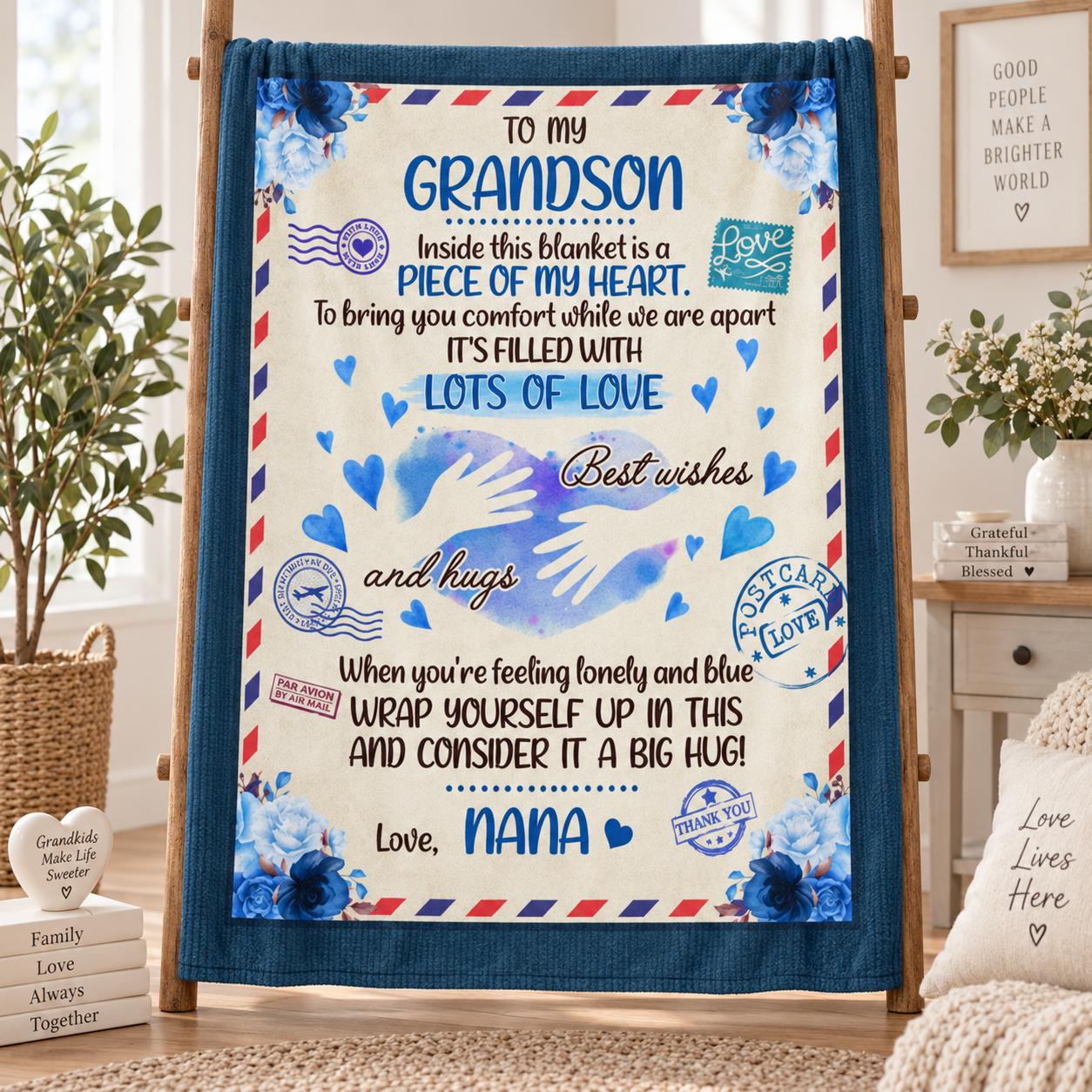 To My Grandson Inside This Blanket Is a Piece of My Heart Nana Fleece Blanket - Premium Mink Sherpa Blanket - Image 3