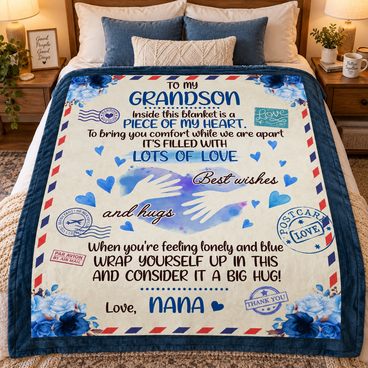 To My Grandson Inside This Blanket Is a Piece of My Heart Nana Fleece Blanket - Premium Mink Sherpa Blanket - Image 4