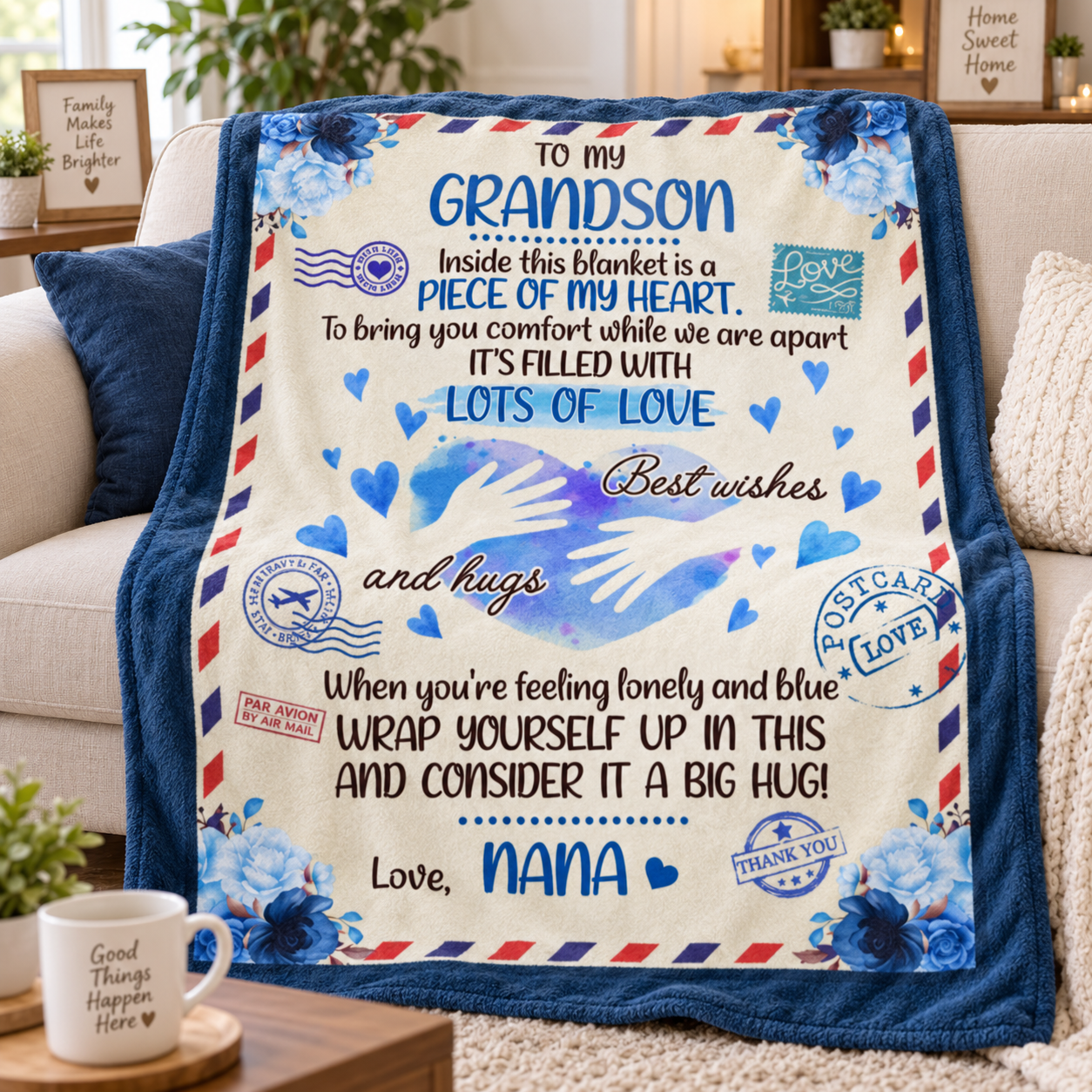 To My Grandson Inside This Blanket Is a Piece of My Heart Nana Fleece Blanket - Premium Mink Sherpa Blanket - Image 5