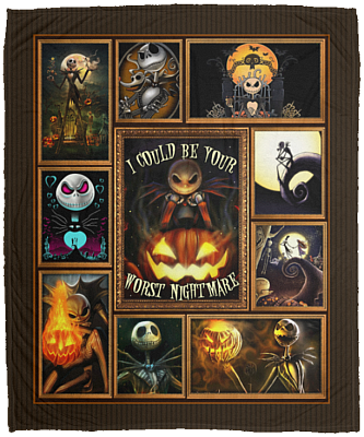 I Could Be Your Worst Nightmare Jack Halloween Fleece Blanket - Premium Sherpa Blanket - Woven Blanket, White, Cozy Plush Fleece Blanket - 50x60