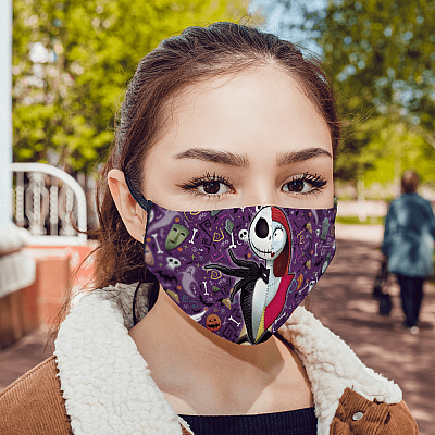 Alternative view of Nightmare Before Christmas Jack Skellington and Sally Washable Reusable Custom - Printed Cloth Face Mask Cover