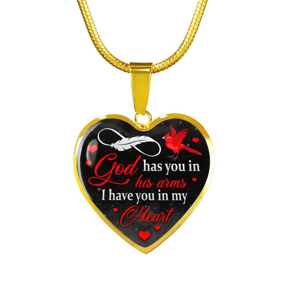 Cardinal God Has You in His Arms I Have You in My Heart Heart Pendant Necklace - Heart Luxury Necklace (Gold Plated)