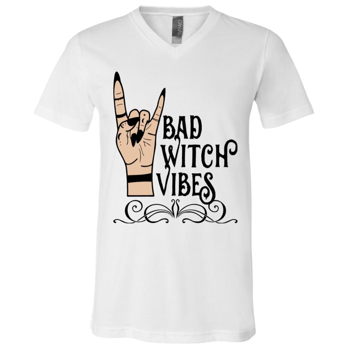 Bad Witches Vibes Funny Halloween T-Shirt - V Neck, White, V-Neck T-Shirt