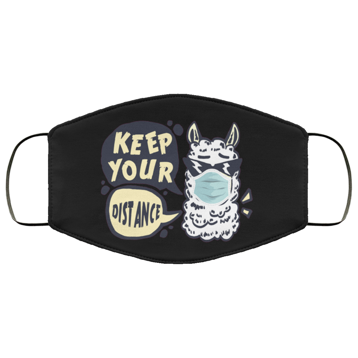 Funny Llama Keep Your Distance Washable Reusable Custom – Printed Cloth Face Mask Cover, Black, Cloth Face Cover