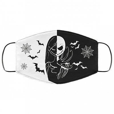 Nightmare Before Christmas Jack Skellington and Sally Face Washable Reusable Custom - Printed Cloth Face Mask Cover, White, Cloth Face Cover