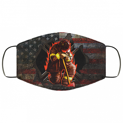 Firefighter Kneeling Stand For The Flag American Flag Washable Reusable Custom - Printed Cloth Face Mask Cover, White, Cloth Face Cover