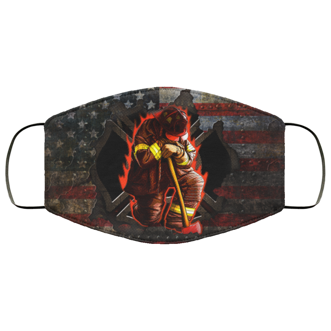 Firefighter Kneeling Stand For The Flag American Flag Washable Reusable Custom - Printed Cloth Face Mask Cover, White, Cloth Face Cover