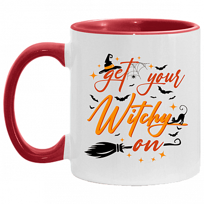 Get Your Witchy On Accent Mug - Halloween Mug Gift, White/Red, 11 oz. Accent Mug
