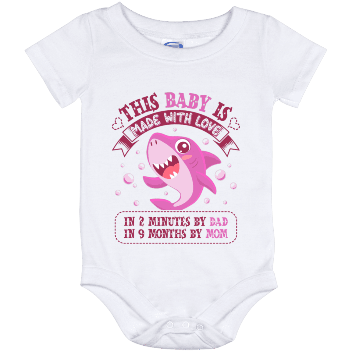 This Baby Is Made with Love in 2 Minutes by Dad in 9 Months by Mom Cute Baby Onesie - Baby Toddlers Bodysuit, White, Baby Onesie - 12 Month