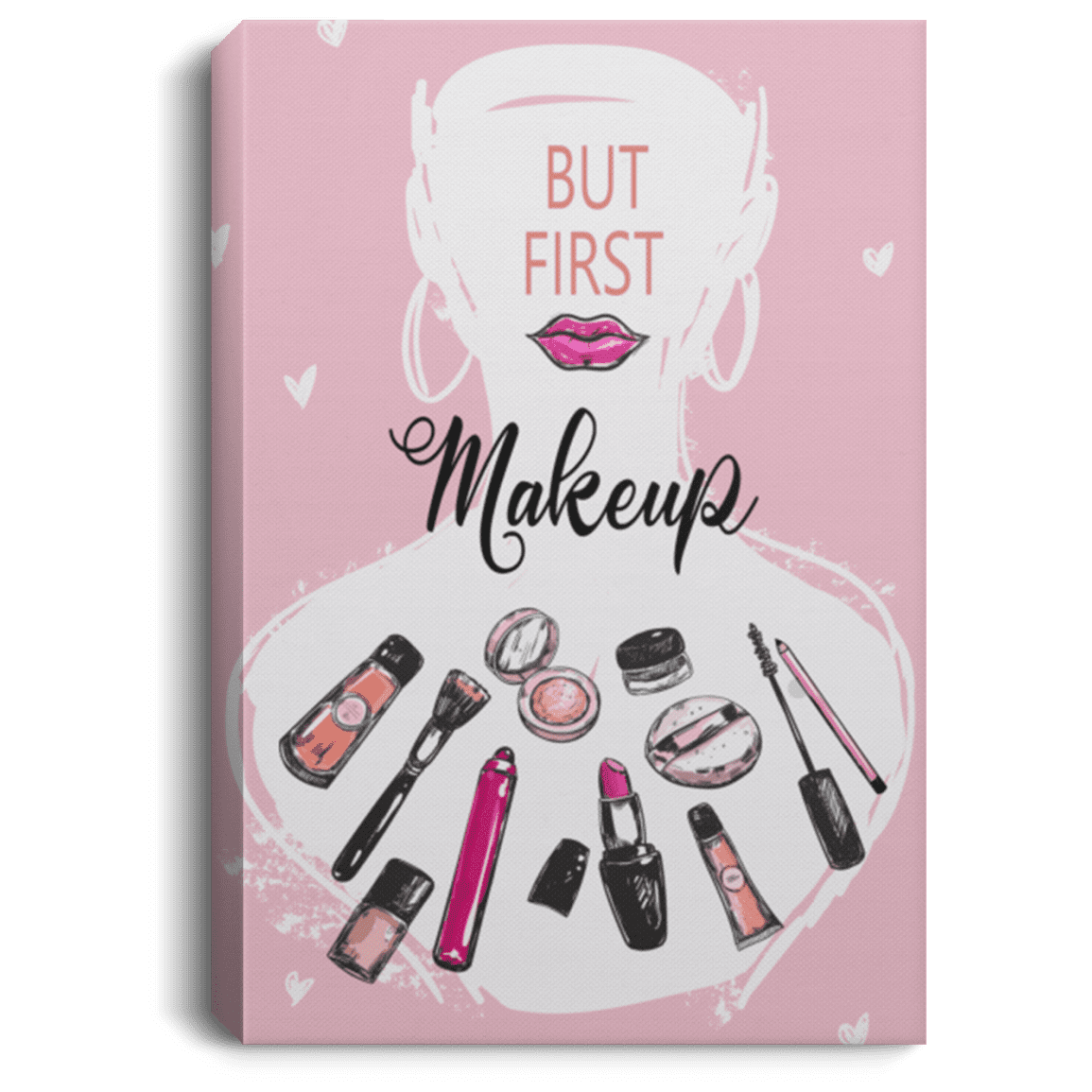Pink World but First Makeup Gallery Wrapped Framed Canvas Prints - Unframed Poster - Bedroom Decor Wall Art, White, 0.75'' Framed Canvas