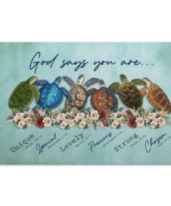 Turtles God Says You Are Unique Special Lovely Precious Strong Framed Canvas Prints – Unframed Poster, White, 0.75'' Framed Canvas
