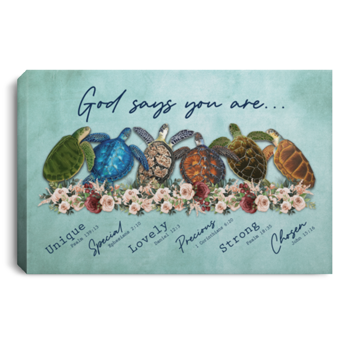 Turtles God Says You Are Unique Special Lovely Precious Strong Framed Canvas Prints – Unframed Poster, White, 0.75'' Framed Canvas