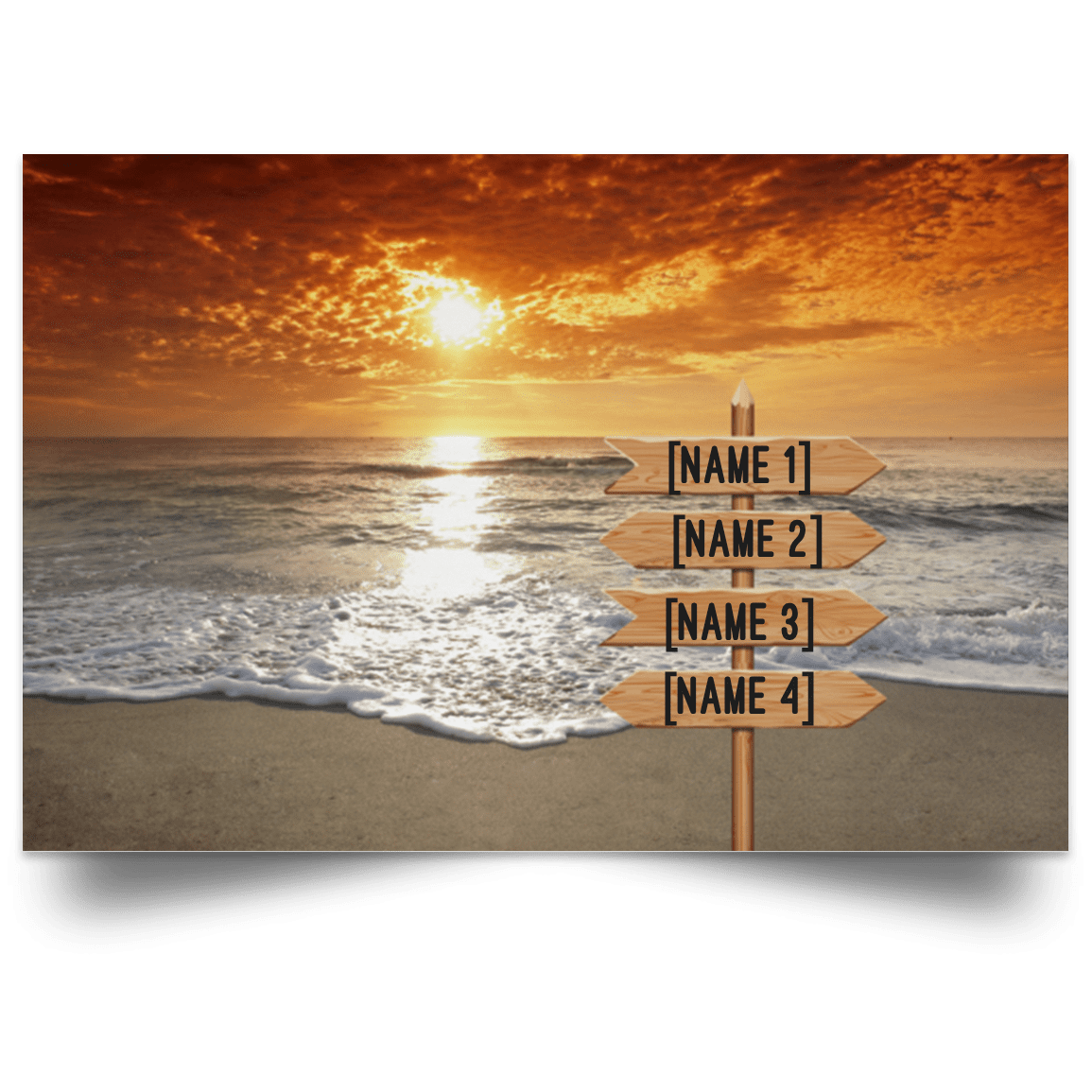 Personalized Family Name Canvas Wall Art Family Name Beach Sunset
