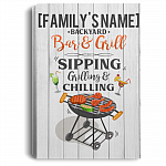 Personalized Family Name Bar and Grill Sipping Grilling and Chilling Framed Canvas - Unframed Poster, White, 0.75'' Framed Canvas