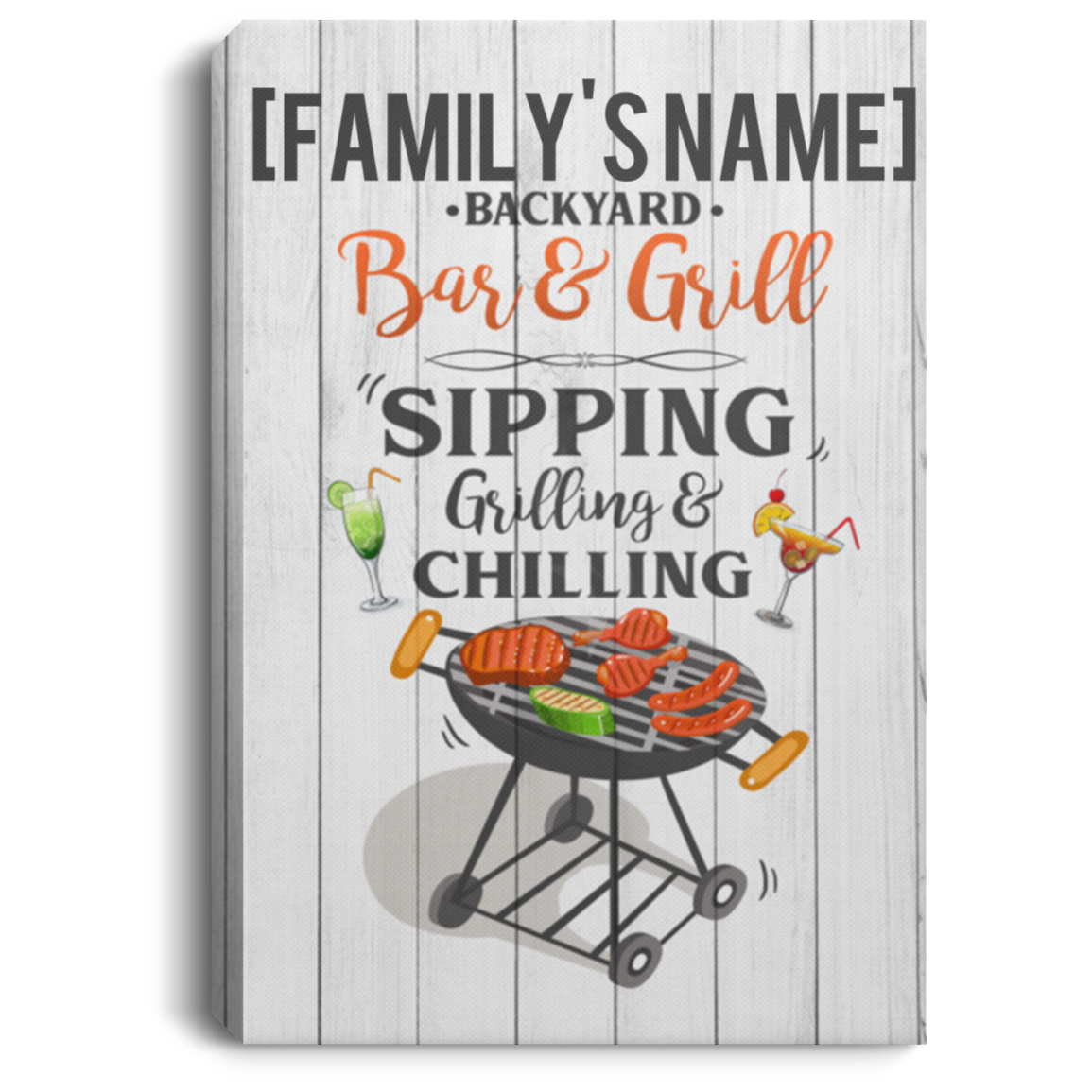 Personalized Family Name Bar and Grill Sipping Grilling and Chilling Framed Canvas - Unframed Poster, White, 0.75'' Framed Canvas