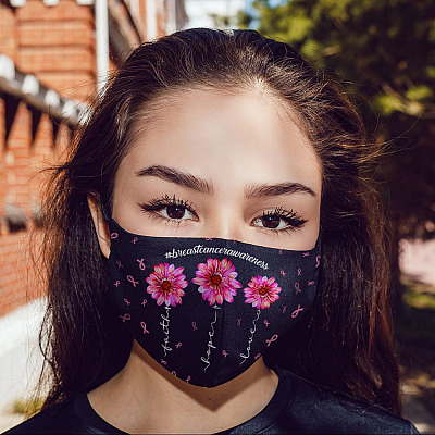 Alternative view of Pink Ribbon Faith Hope Love Breast Cancer Awareness Washable Reusable Custom - Printed Cloth Face Mask Cover