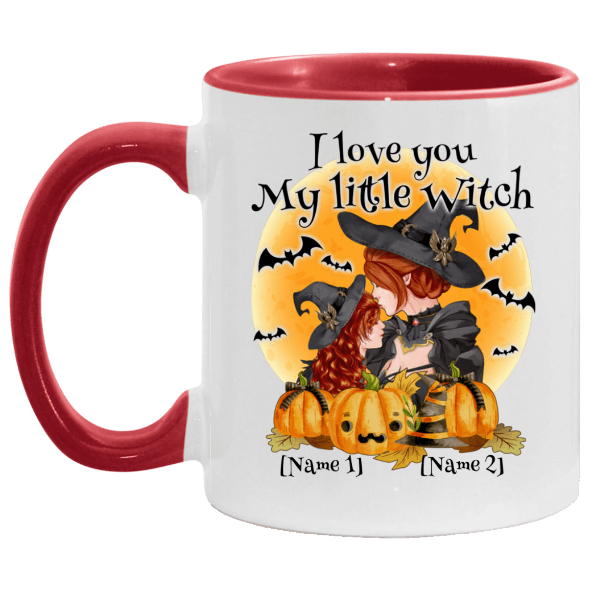 Personalized I Love You My Little Witch Accent Mug - Ceramic Coffee Mug - Halloween Gift for Daughter Niece, White/Red, 11 oz. Accent Mug