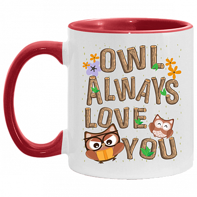 Funny Pun Owl Always Love You Accent Mug, White/Red, 11 oz. Accent Mug