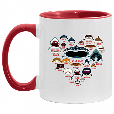 Sharkaholic Accent Mug - Shark Lover Gift, White/Red, 11 oz. Accent Mug