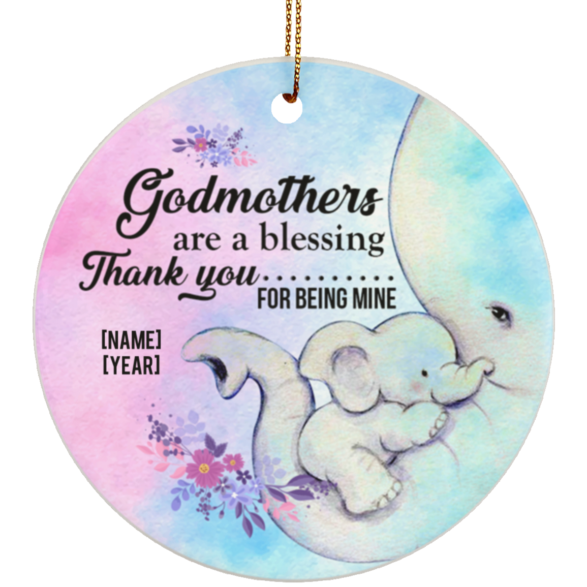 Personalized Godmothers Are A Blessing Thank You For Being Mine Flat Circle Porcelain Ceramic Ornament, White, Ceramic Circle Ornament