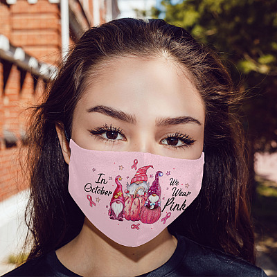 Alternative view of In October We Wear Pink Pumpkin Washable Reusable Custom Printed Cloth Face Mask Cover