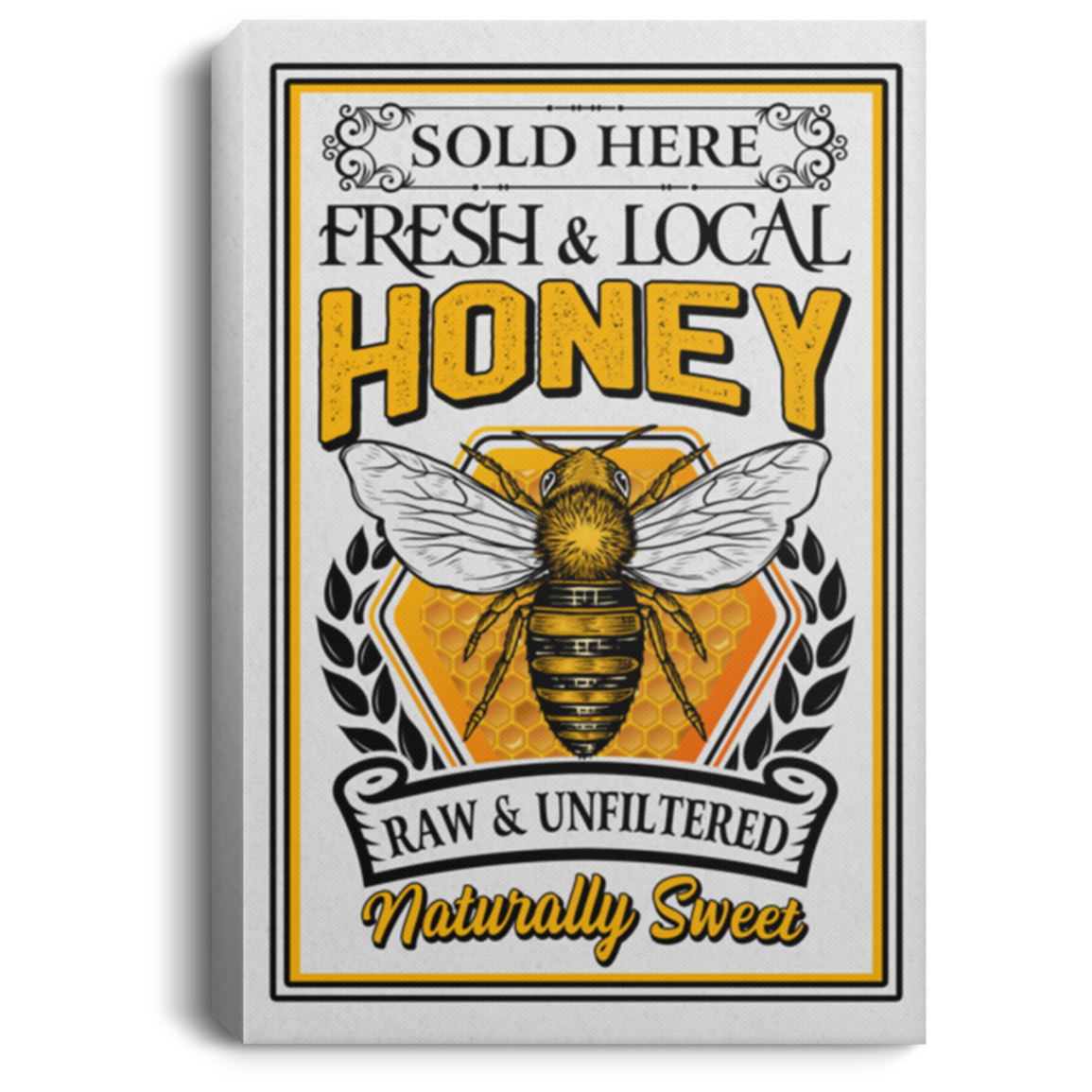 Fresh and Local Honey Raw and Unfiltered Bee Lover Gallery Wrapped Framed Canvas Prints - Unframed Poster, White, 0.75'' Framed Canvas