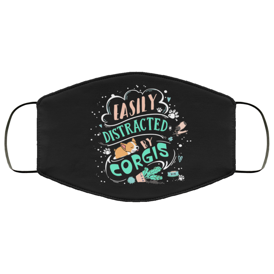 Easily Distracted By Corgis Washable Reusable Custom Printed Cloth Face Mask Cover, Black, Cloth Face Cover