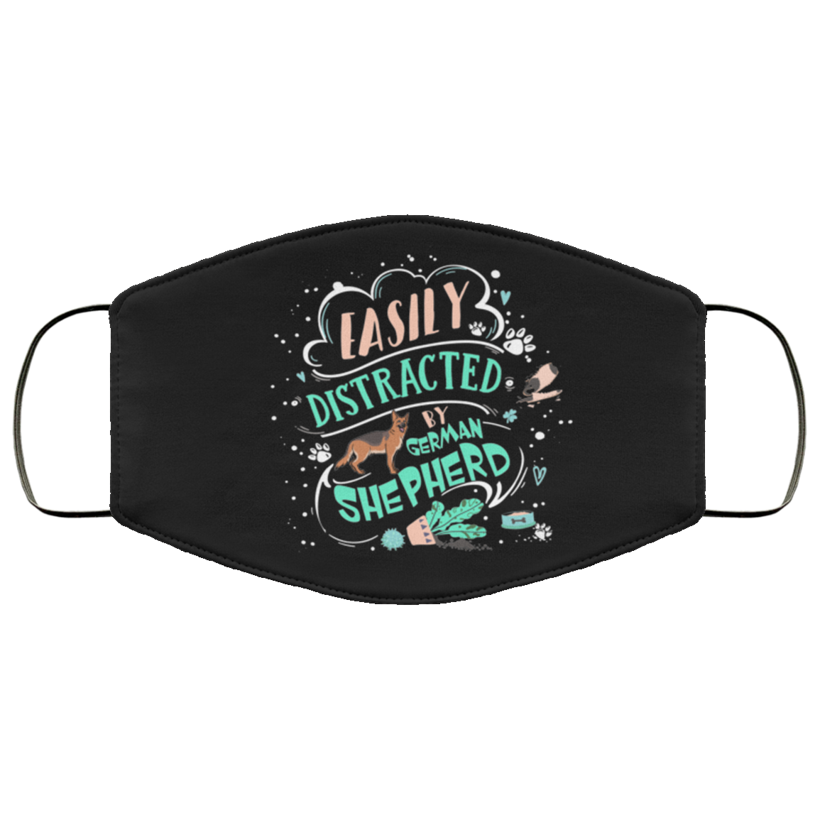 Easily Distracted By German Shepherds Washable Reusable Custom Printed Cloth Face Mask Cover, Black, Cloth Face Cover