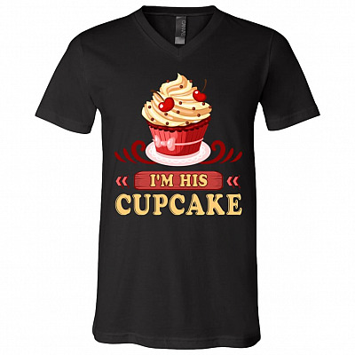 I'm His Cupcake T-Shirt - V-Neck Shirt - I'm Her Studmuffin Matching Shirt for Couple, Black, V-Neck T-Shirt