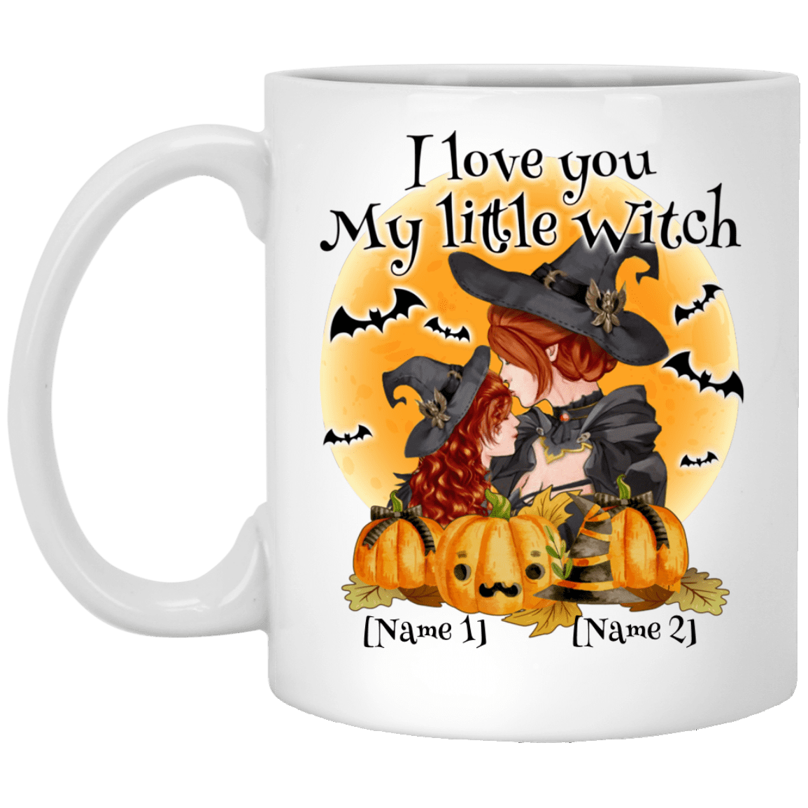 Personalized I Love You My Little Witch Ceramic Coffee Mug - Beer Stein - Halloween Gift for Daughter Niece, White, 11 oz. White Mug