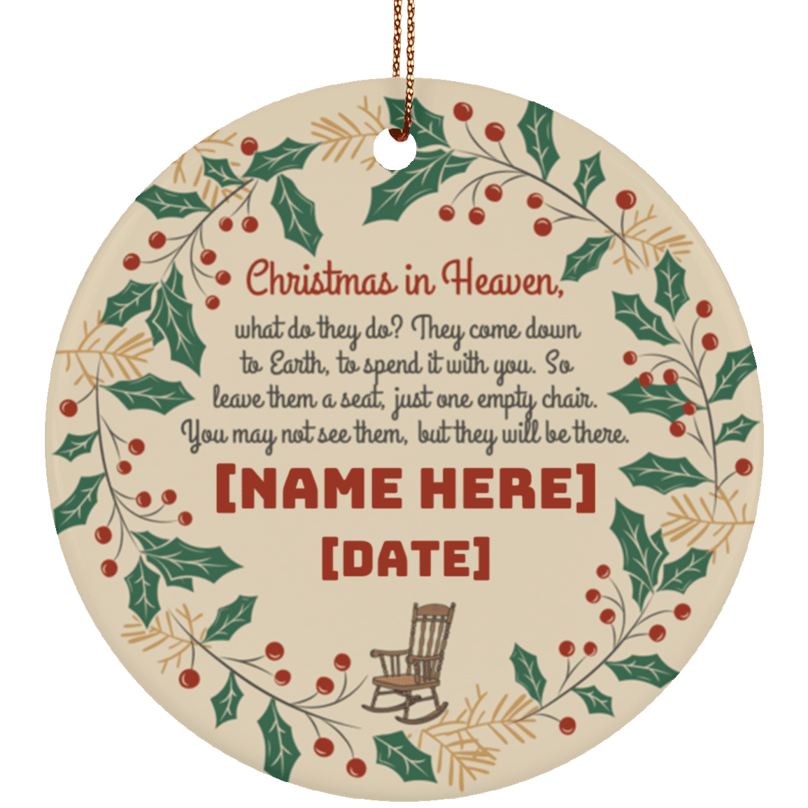 Personalized Christmas in Heaven What They Do They Come to Earth Circle Ceramic Ornament Keepsake, White, Ceramic Circle Ornament