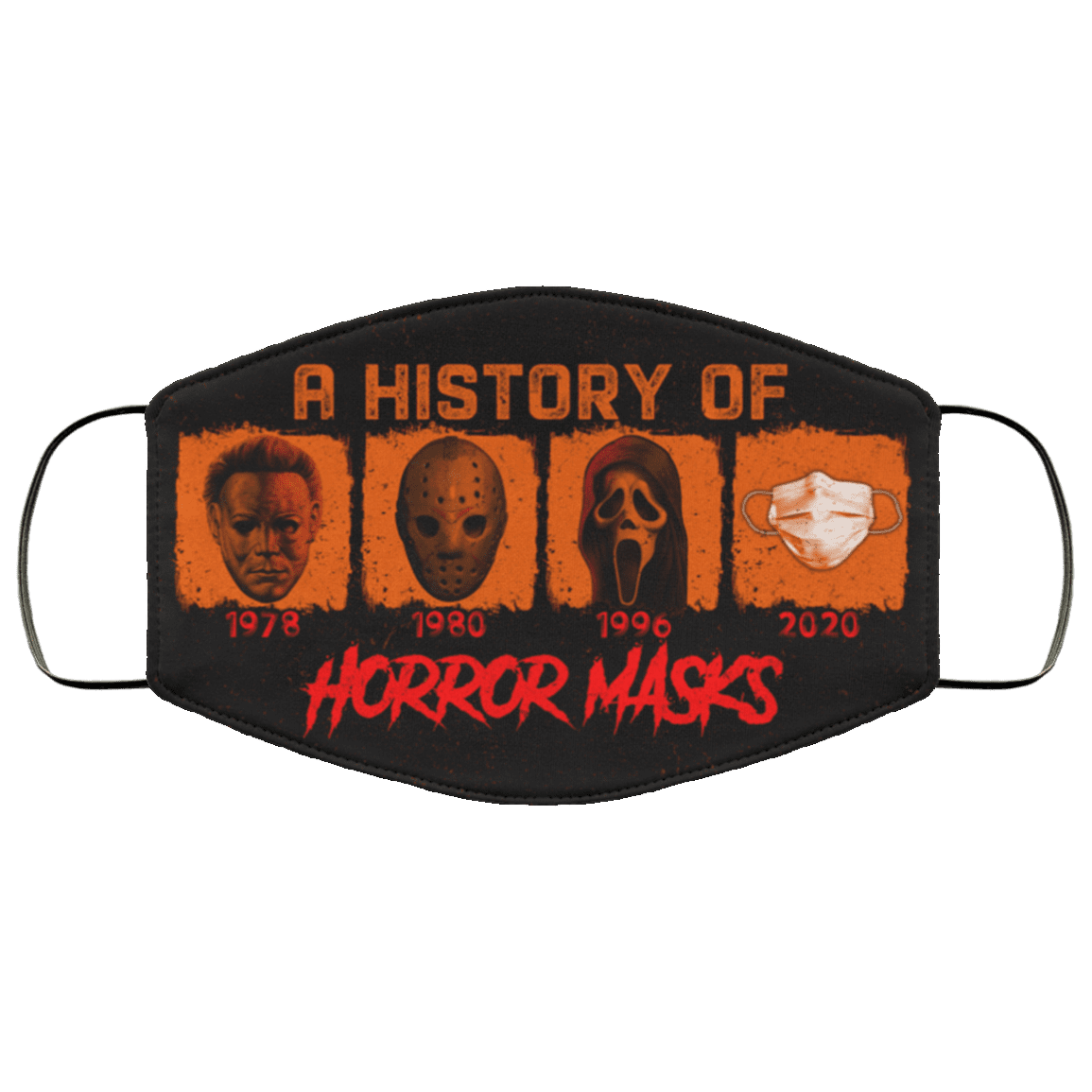 A History of Horror Masks - Halloween Murder Washable Reusable Custom Printed Cloth Face Mask Cover, Black, Cloth Face Cover