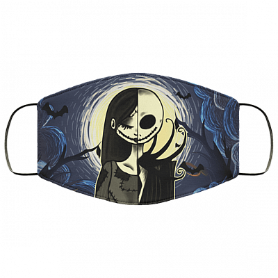 Jack Skellington And Sally Funny Halloween Washable Reusable Custom - Printed Cloth Face Mask Cover, White, Cloth Face Cover