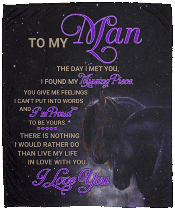 To My Man the Day I Met You I Found My Missing Piece Blanket for Husband Fleece Blanket - Premium Sherpa Blanket, White, Cozy Plush Fleece Blanket - 50x60