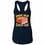 Men Smoke Meat Everyday Vintage Funny Cotton Tank Top Tee - Funny BBQ Grilling Tank Top, Midnight Navy, Ladies Racerback Tank