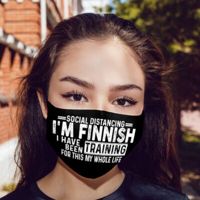 Alternative view of Social Distancing I'm Finnish I've Been Training for This My Whole Life Washable Reusable Custom - Printed Cloth Face Mask Cover