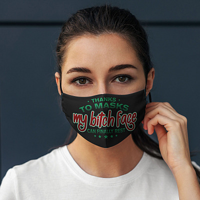 Alternative view of Thanks To Masks My Bitch Face Can Finally Rest Funny Washable Reusable Custom - Printed Cloth Face Mask Cover