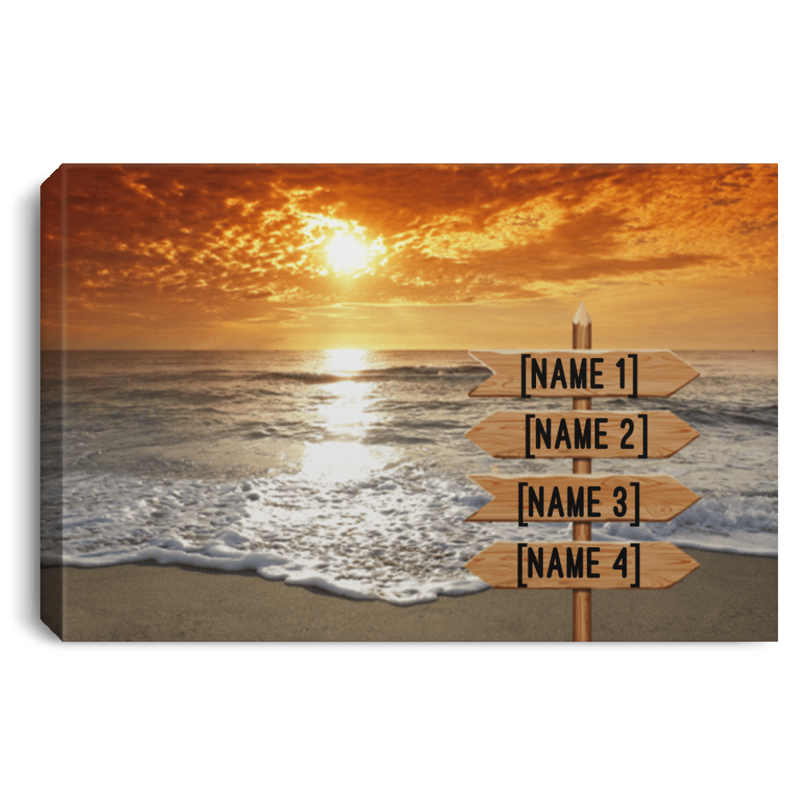 Personalized Family Name Beach Sunset Gallery Wrapped Framed Canvas Prints-Unframed Poster, White, 0.75'' Framed Canvas